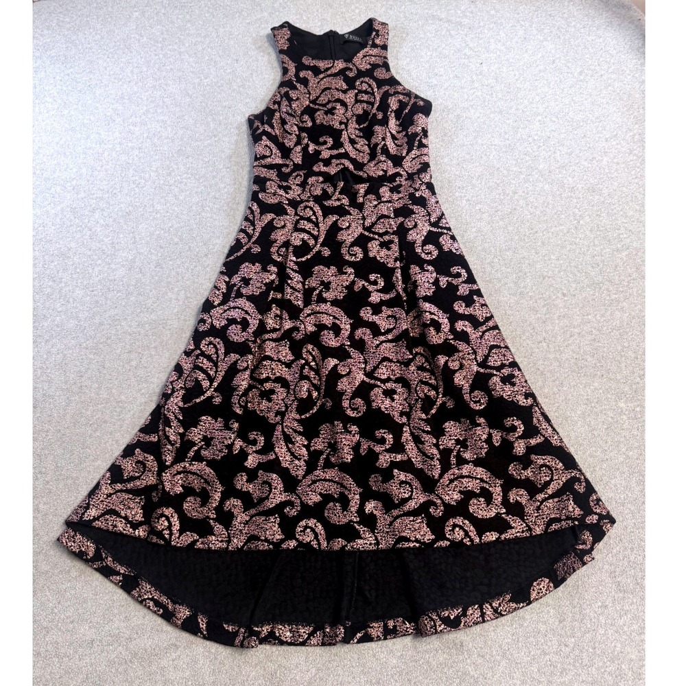 GUESS‎ Los Angeles Black Gold Floral Jacquard High Low Dress Womens Size 2